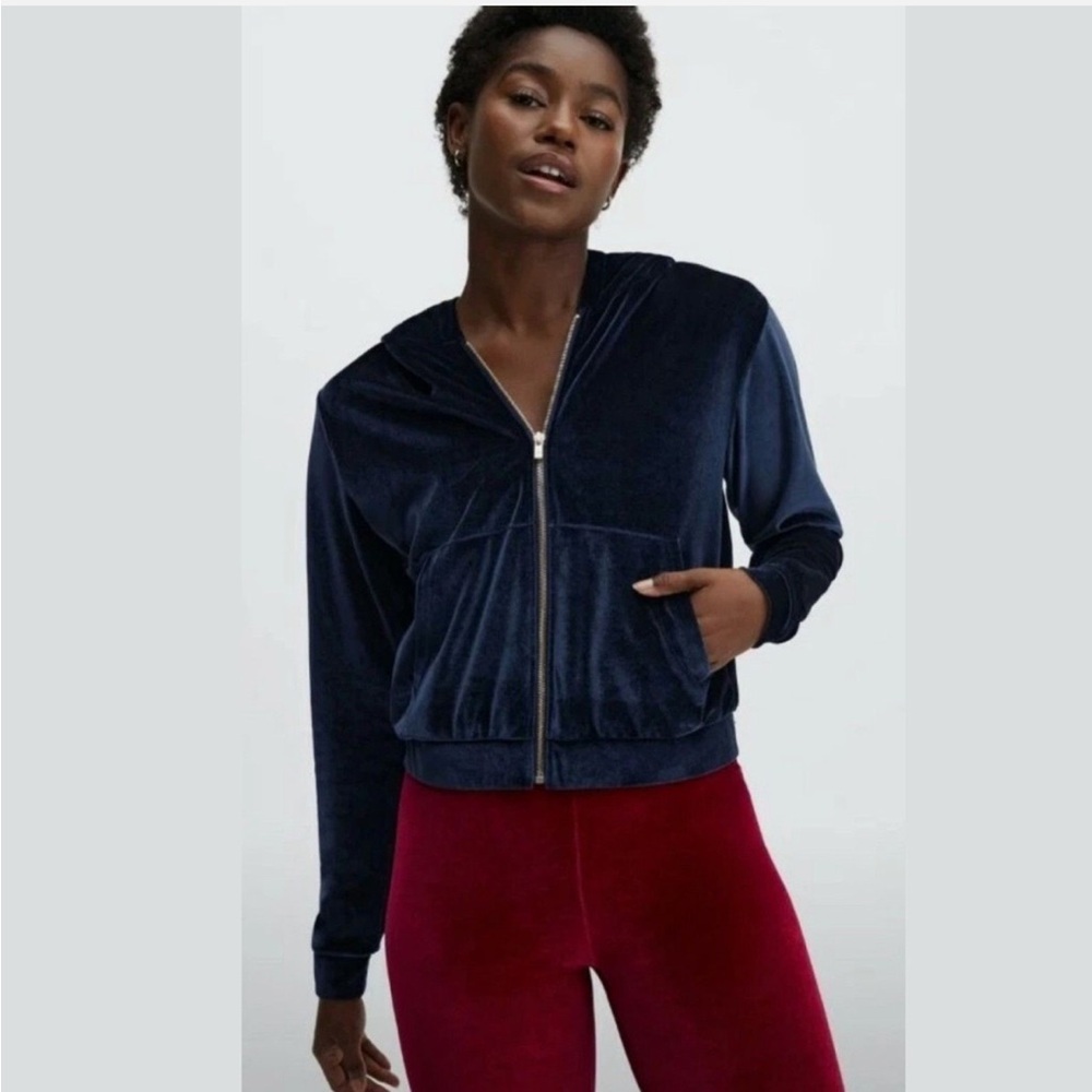 Fabletics Donna Velour Full Zip Navy Blue Jacket